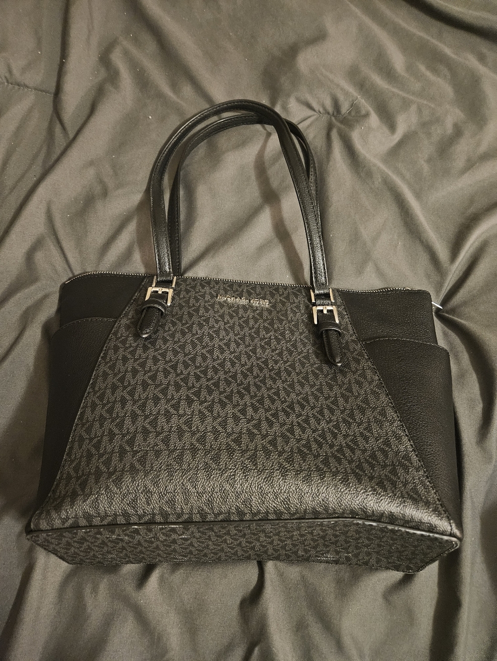 Micheal Kors Black Tote Bag with Signature Pattern